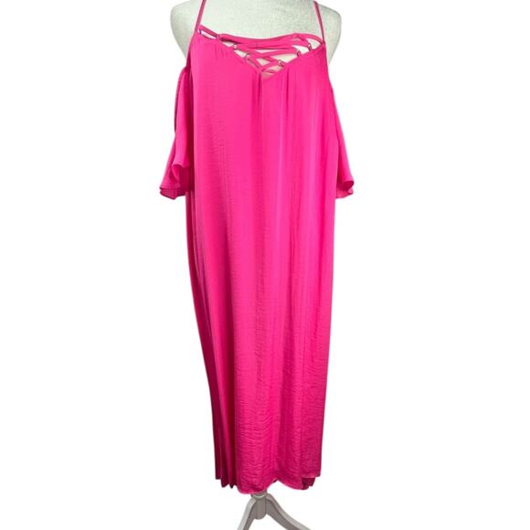 Jennifer Lopez Pink cold shoulder strappy sundress 1X  New - Picture 1 of 11